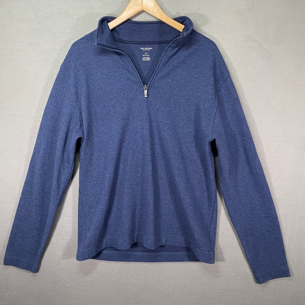 Van Heusen Mens LT Blue Quarter Zip Sweater Never Tuck Big Tall Pullover